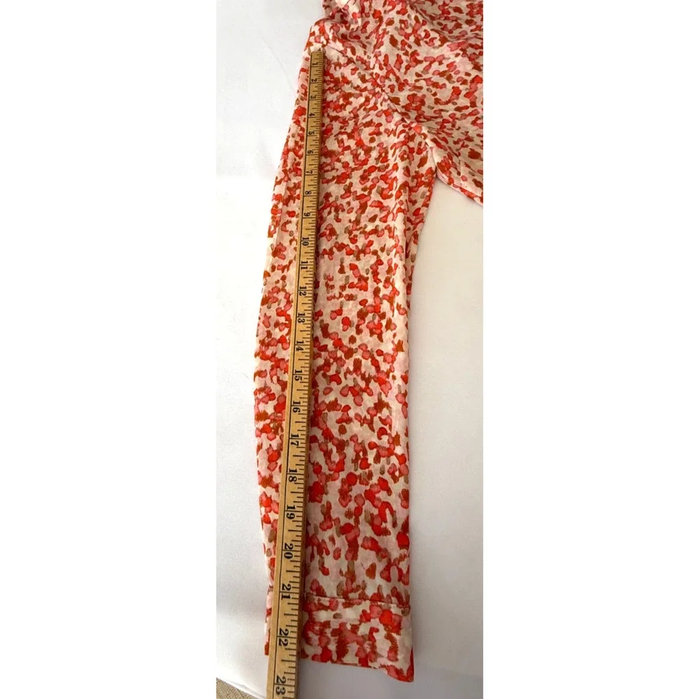 Talbots Women’s Medium Coral Floral Pintuck Blouse Split Neck Long Sleeve Top